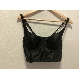 Victoria's Secret Longline Bustier Bra Women 34D Black Satin Lace Lightly Lined